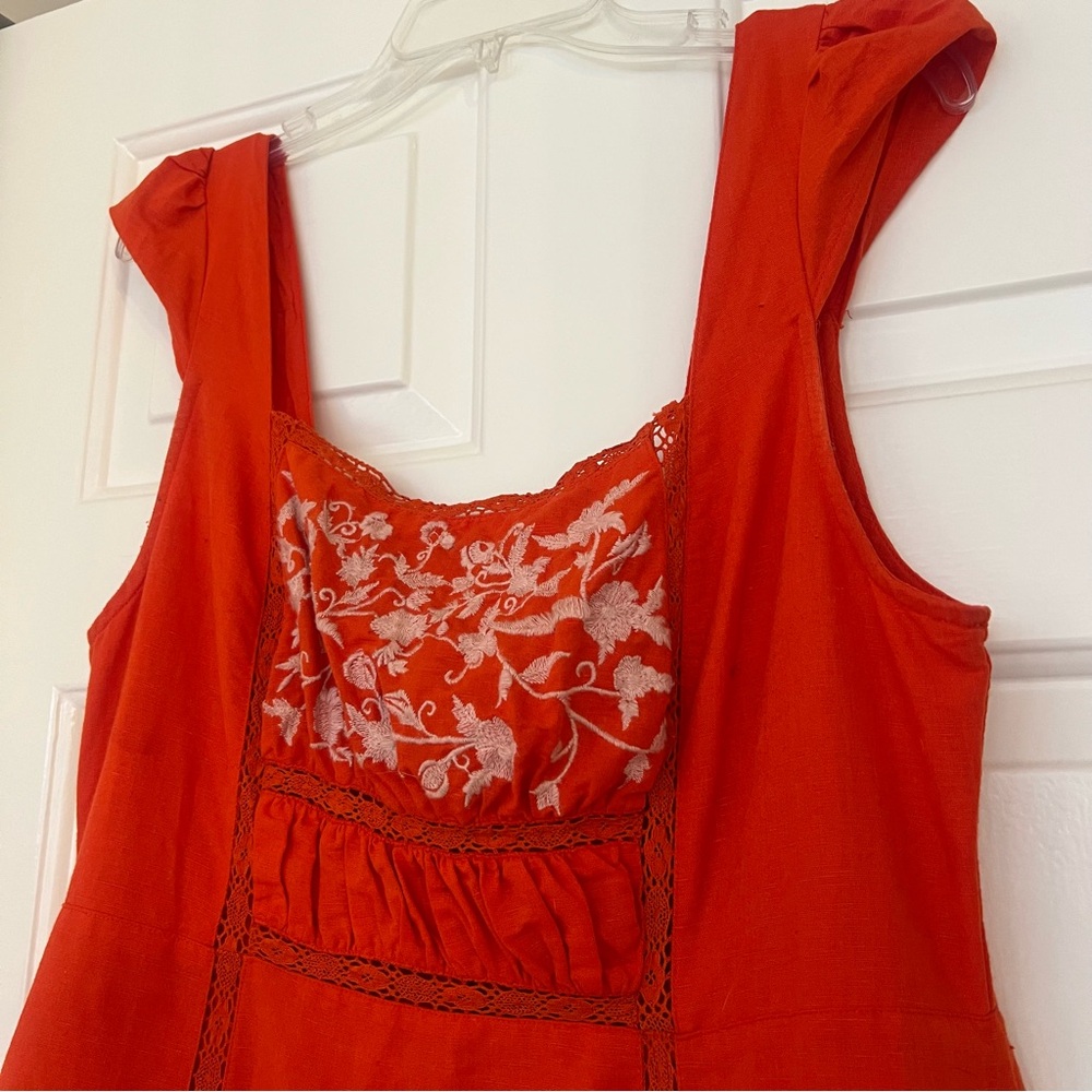 Free People Milk and Honey Orange Embroidered Square-Neck Mini Dress - Picture 3 of 5